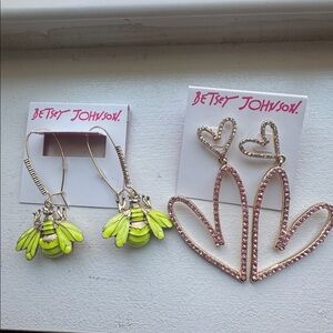 Betsey Johnson Pink and Gold Heart Earrings and green and gold bee earrings